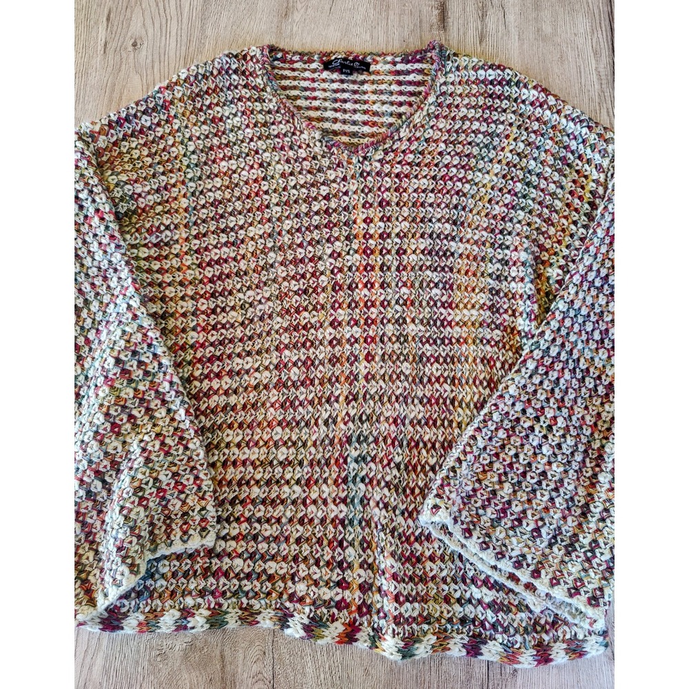 Charlie B Color Space-Dye Knit V-Neck Sweater Size PS Boho Artsy Cottagecore‎